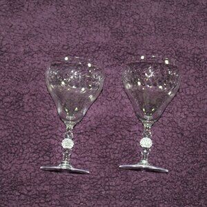 Set of 2 Tiffin-Franciscan Laurel Wreath Etched Water/ Wine Glasses